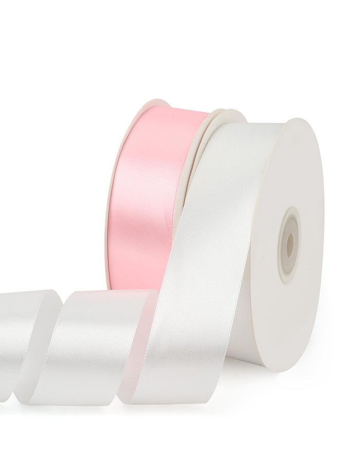 Liwidon Pink Ribbon White 1-1/2 Inch, 100 Yards Satin Ribbon Wide Fabric Ribbons for Flower Bouquet Fabric Polyester Ribbons for Gift Wrapping Bows DIY Craft Birthday Cakes Wedding Party and Graduation Decor - Image 1